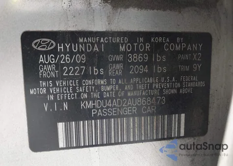 2010 Hyundai Elantra Se z USA, uszkodzony, nr VIN KMHDU4AD2AU868473